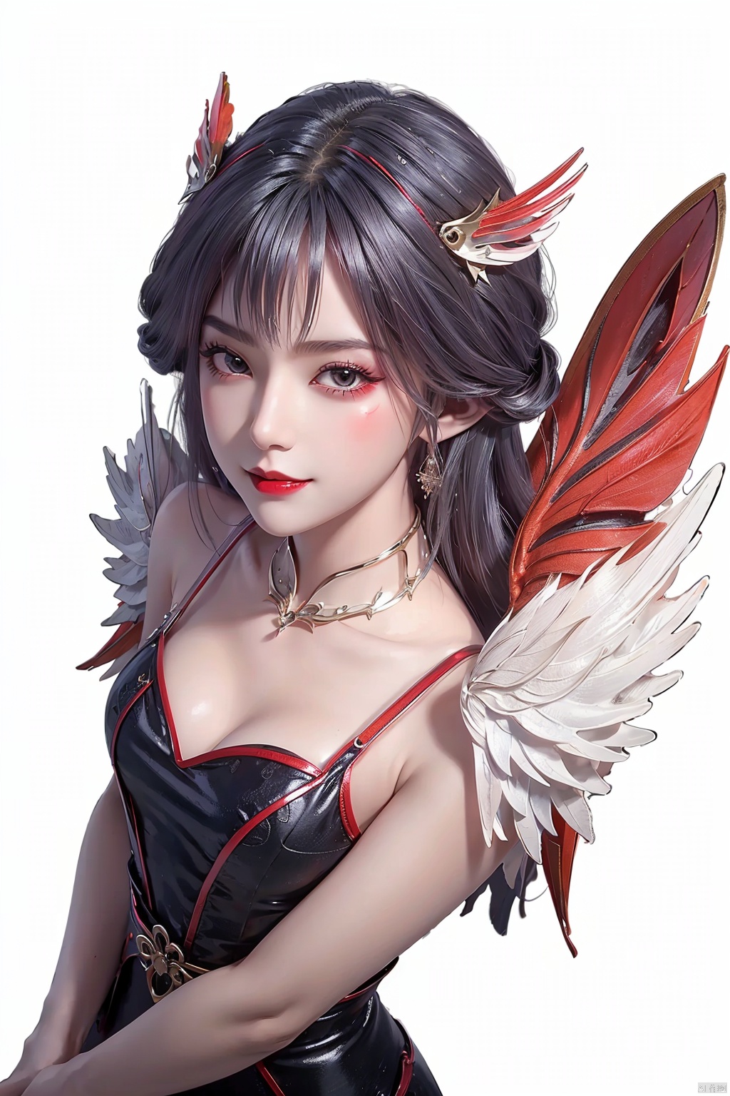  1 girl, solo, Red Moon, vampire, (angel wings:1.4), Super Detail, delicate skin, perfect face, charming smile, orgasm, panoramic view, wide Angle, from above
