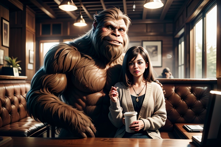 (((masterpiece))),  (((Sasquatch))) is wearing a cardigan sweater,  detailed fur on Tensor.Art