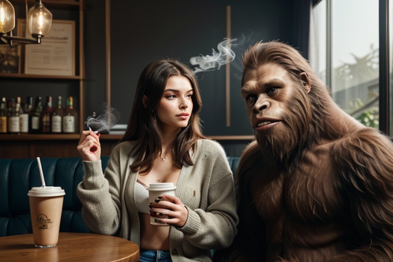 (((masterpiece))),  (((Sasquatch))) is wearing a cardigan sweater,  detailed fur on Tensor.Art