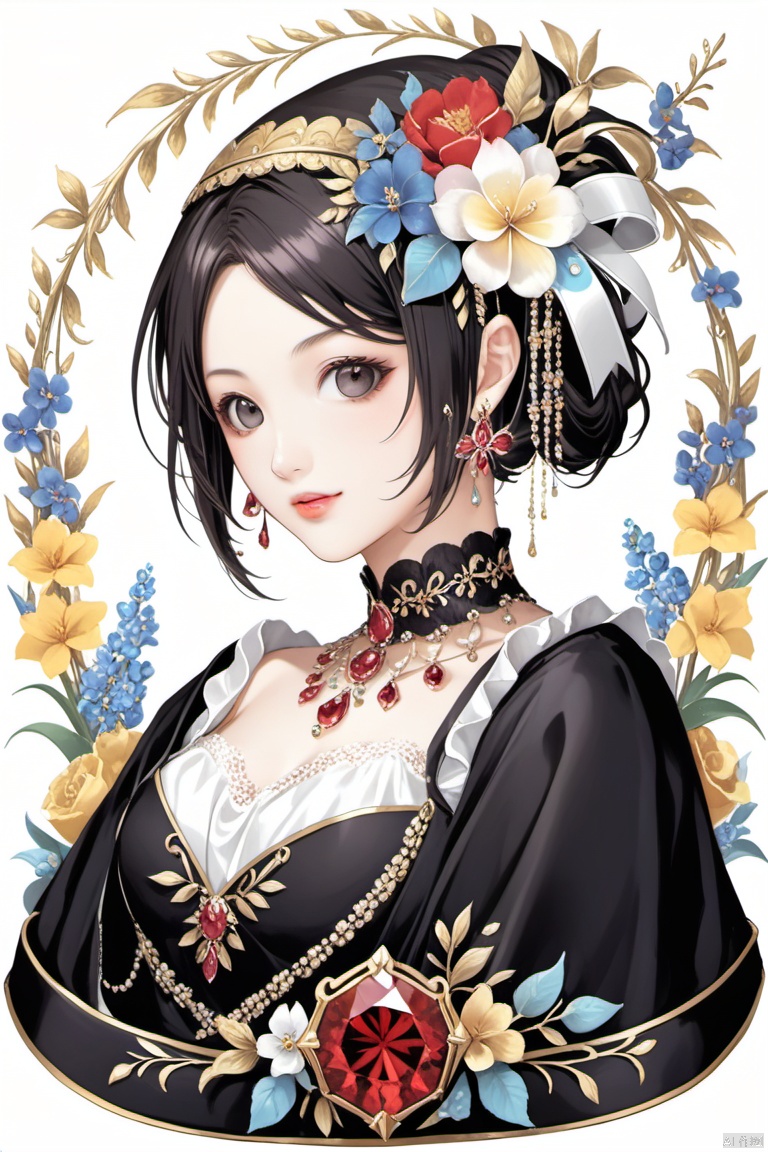  1girl,flowers, jewerly,upper body, ASF, NVZ