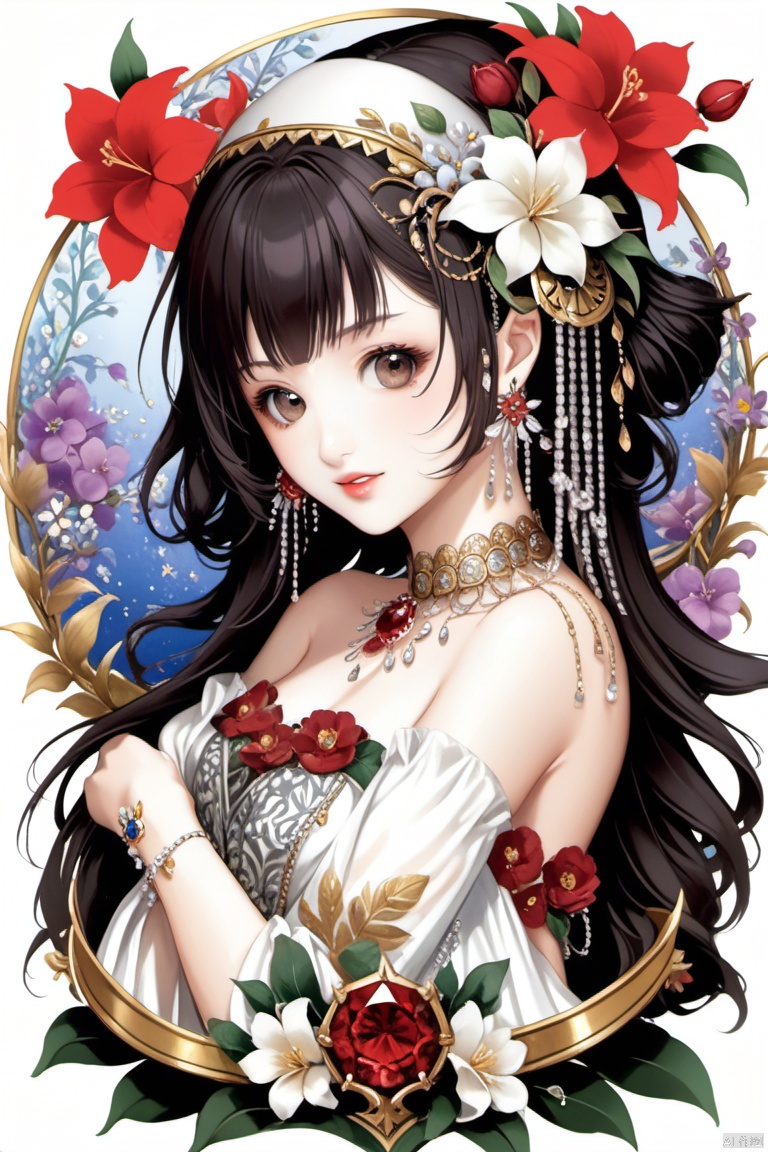  1girl,flowers, jewerly,upper body, ASF, NVZ