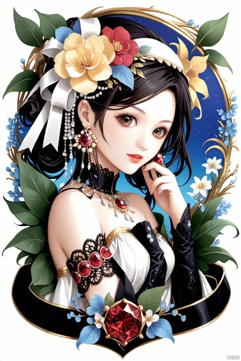  1girl,flowers, jewerly,upper body, ASF, NVZ