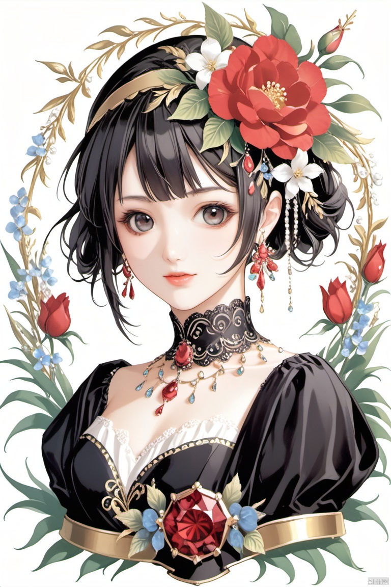  1girl,flowers, jewerly,upper body, ASF, NVZ