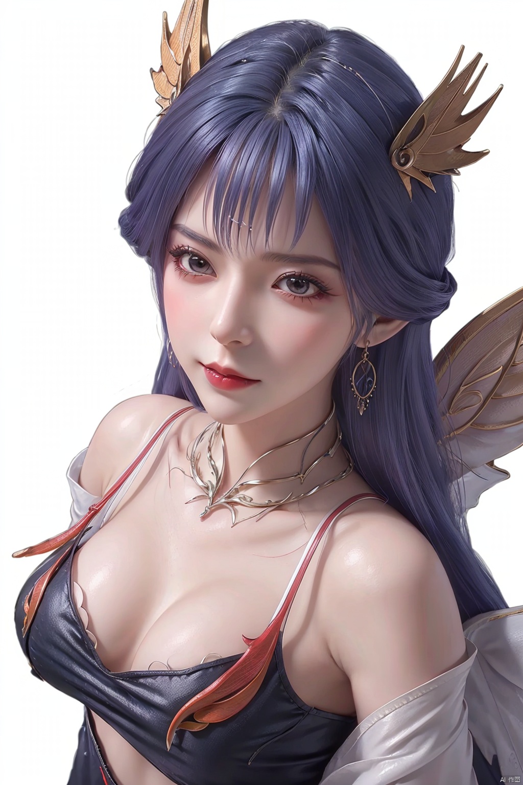  1 girl, solo, Red Moon, vampire, (angel wings:1.4), Super Detail, delicate skin, perfect face, charming smile, orgasm, panoramic view, wide Angle, from above