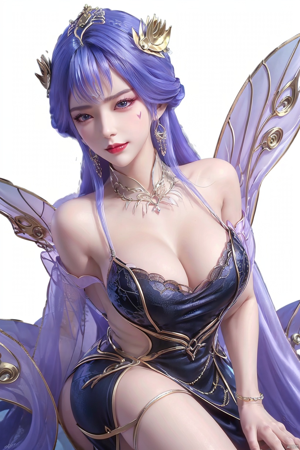  Unparalleled masterpiece, Sit tall, Wonderland,a girl, (sky blue hair), (crystal, 1.4), (shoulders, crystal wings), (forehead, flame tattoo, 1.4), nude, (round collar, jewelry, sapphire, light), high quality, Masterpiece, ((round hips, legs), graceful curves), (((huge breasts, ))) (puffy nipples), Cleavage, sexy heels, surreal 8k CG, ((shy)), perfect artwork, perfect female figure, (mature female), milk, small waist, Chinese mythology, ((seductive pose, sexy pose)), clean, beautiful face, pure face, pale skin, long hair, ((huge breasts)), nsfw, prominent breasts, full nipples, delicate skin, delicate patterns, intricate details, (rich:1.4), Jewelry, precious stones, gold, silver, diamonds, glitter, sapphire, (seductive smile)), blue eyes, red lipstick, Curves, Round big hips, ruby, emerald, pearl, amber, obsidian, (Masterpiece:1.4), (Best quality :1.4), Shiny skin, lexaiduer, bracelet, (sexy lace), breasts, cleavage, sleeveless, solo, Moon, fishnet, jewelry, solo, (Forehead mark:1.4), Face Mark, Earrings, Hair bag, Necklace, Hair accessory, ((separate the five fingers)), ((fingers graceful curve)), (( right hand graceful curve)), (legs graceful curve, long legs), ((straighten the fingers)), ((palms graceful curve)),(((fluffy set super huge wings))), (((grab breast))), ((left fingers include thumb, index finger, middle finger, ring finger and little finger)), (hand grip chest), (smooth arms, perfect curves), ((perfect calfs)), ((perfect foot)),((clench the fingers on the chest)),qy-hd, ((separate the five fingers)), ((fingers graceful curve)), (( right hand graceful curve)), (legs graceful curve, long legs), ((straighten the fingers)), ((palms graceful curvy)),(((fluffy set super huge wings))), (((grab breast))),(focusing face:1.7), ((Perfect body proportions)), ((pure aureate silk shoulder-length dress:1.4))