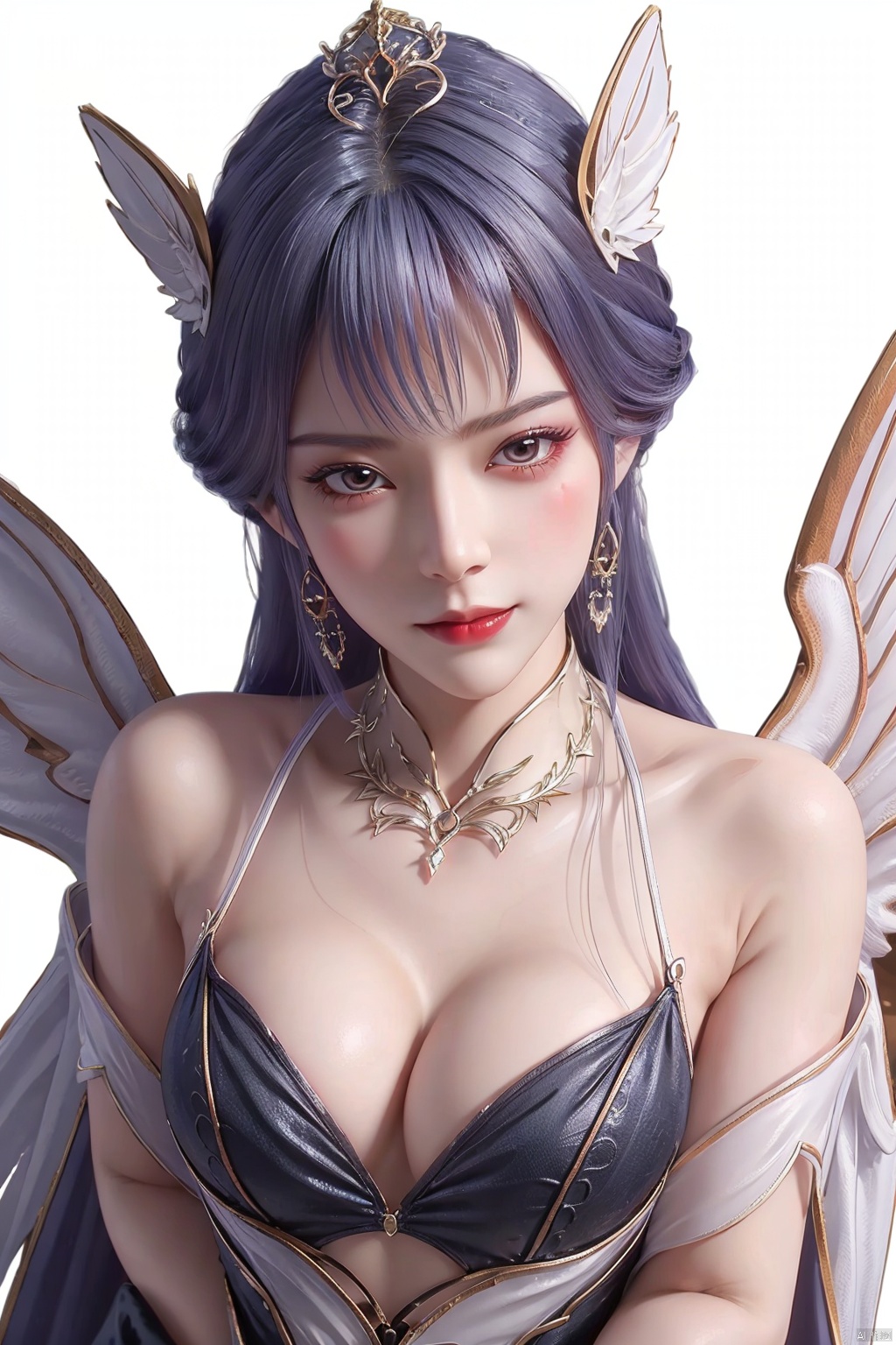  1 girl, solo, Red Moon, vampire, (angel wings:1.4), Super Detail, delicate skin, perfect face, charming smile, orgasm, panoramic view, wide Angle, from above
