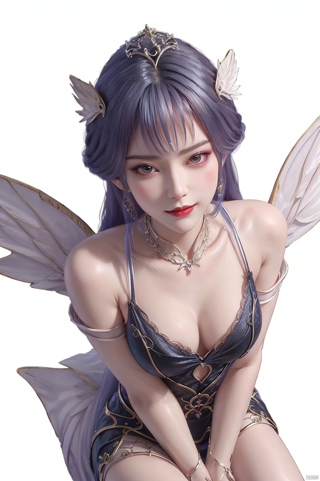  1 girl, solo, Red Moon, vampire, (angel wings:1.4), Super Detail, delicate skin, perfect face, charming smile, orgasm, panoramic view, wide Angle, from above