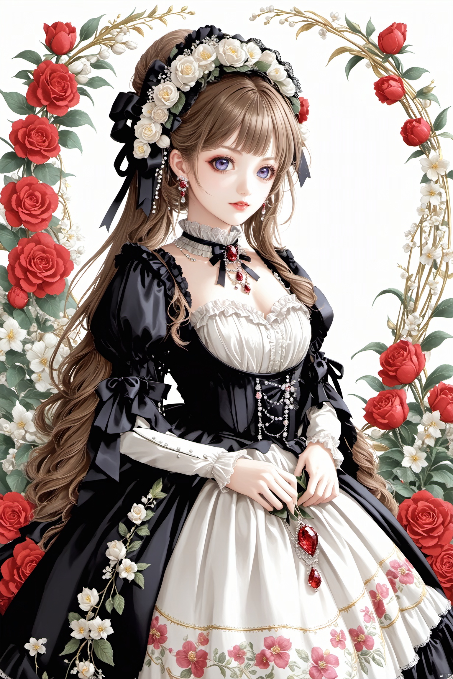  1girl,flowers, jewerly,looking at far,ASF, NVZ,lolita_fashion,syd,