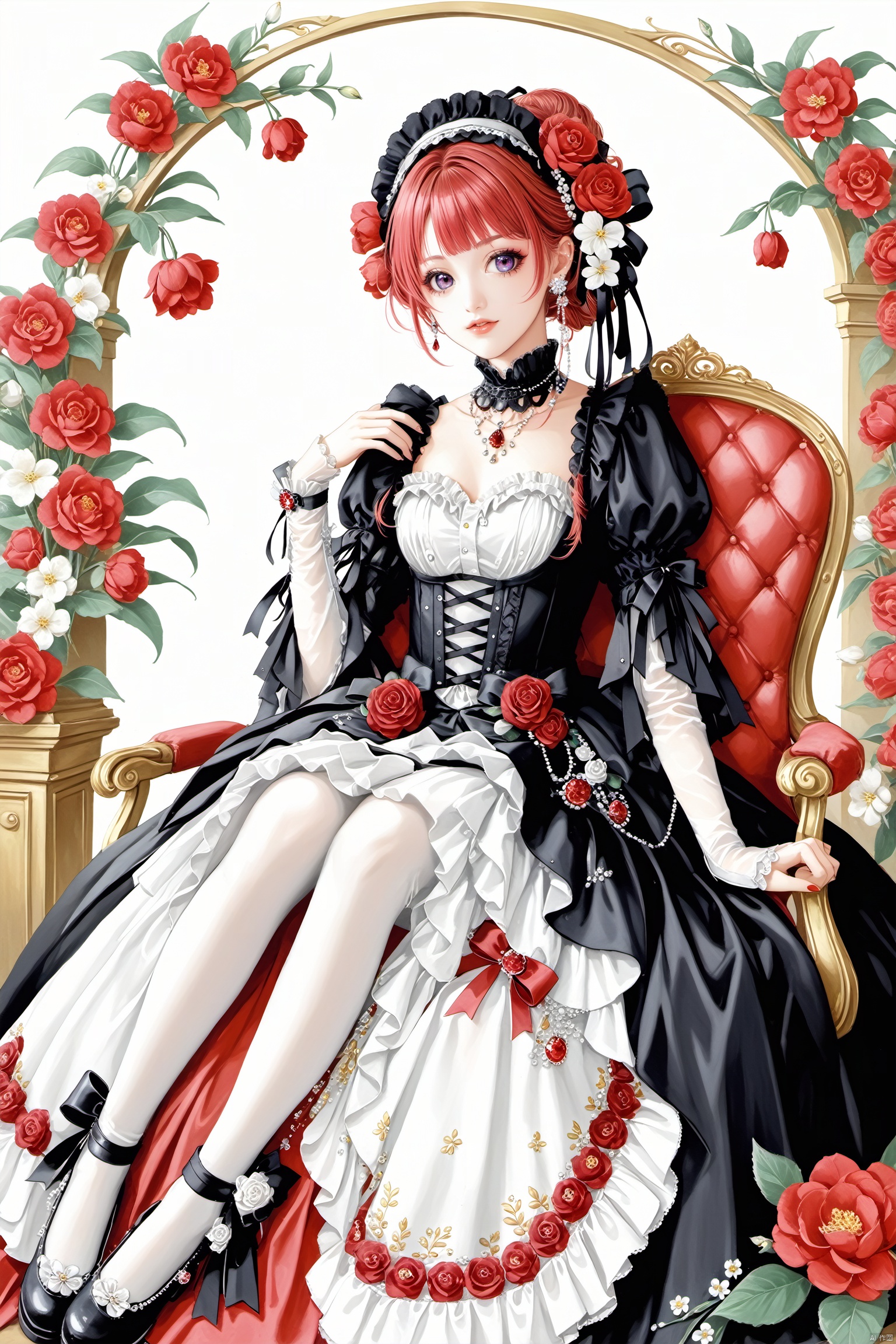  1girl,flowers, jewerly,sitting,ASF, NVZ,lolita_fashion,syd,