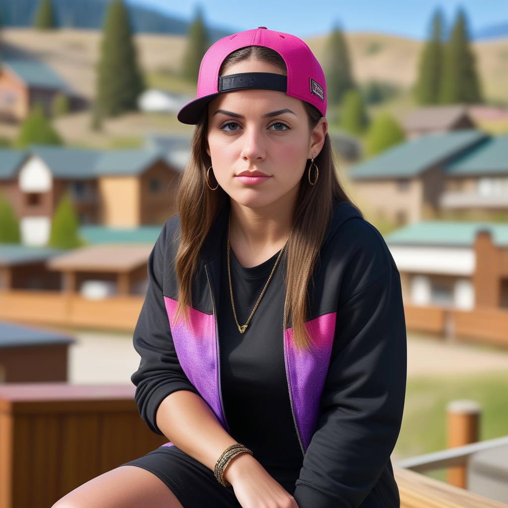 Portrait Photo of mrlhgr,  1girl gangsta rapper,  Ketchum idaho background on Tensor.Art