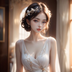 Girl, buxom, (best quality, masterpiece, ultra high resolution, 8k, HDR, photo) , (reality: 1.3, reality: 1.3) , depth of field, (curve: 1.2) , delicate eyes, graceful posture, (very delicate and beautiful) , (best quality) , a masterpiece,