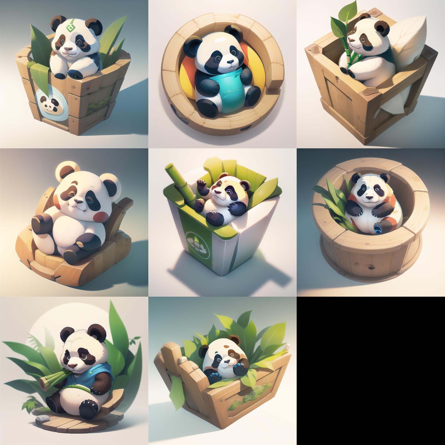 Masterpiece,High Quality,High resolution,The highest resolution,White background,Complicated details,Highest quality,game icon,game icon institute,cartoon_style,full body,Panda,Sitting,Bamboo,