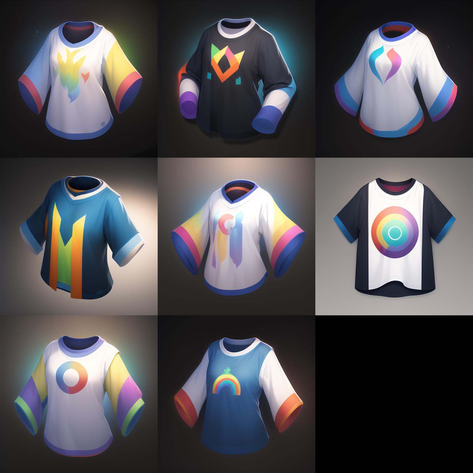 (Nobody cares: 1.5), Masterpiece, Ultimate, (Rainbow Colors), T-shirt, game icon, <lora:GameIconResearch_clothes_Lora:0.8>