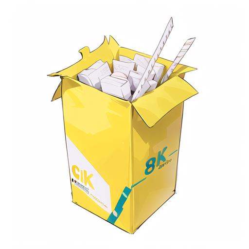 (masterpiece, top quality, best quality, official art, beautiful and aesthetic:1.2),(8k, best quality, masterpiece:1.2),(((white background,))),Yellow and white paper bag with yellow and white pattern on the side and yellow and white pattern on the front, Simple pattern, white background, no humans, solo, Paper bag
