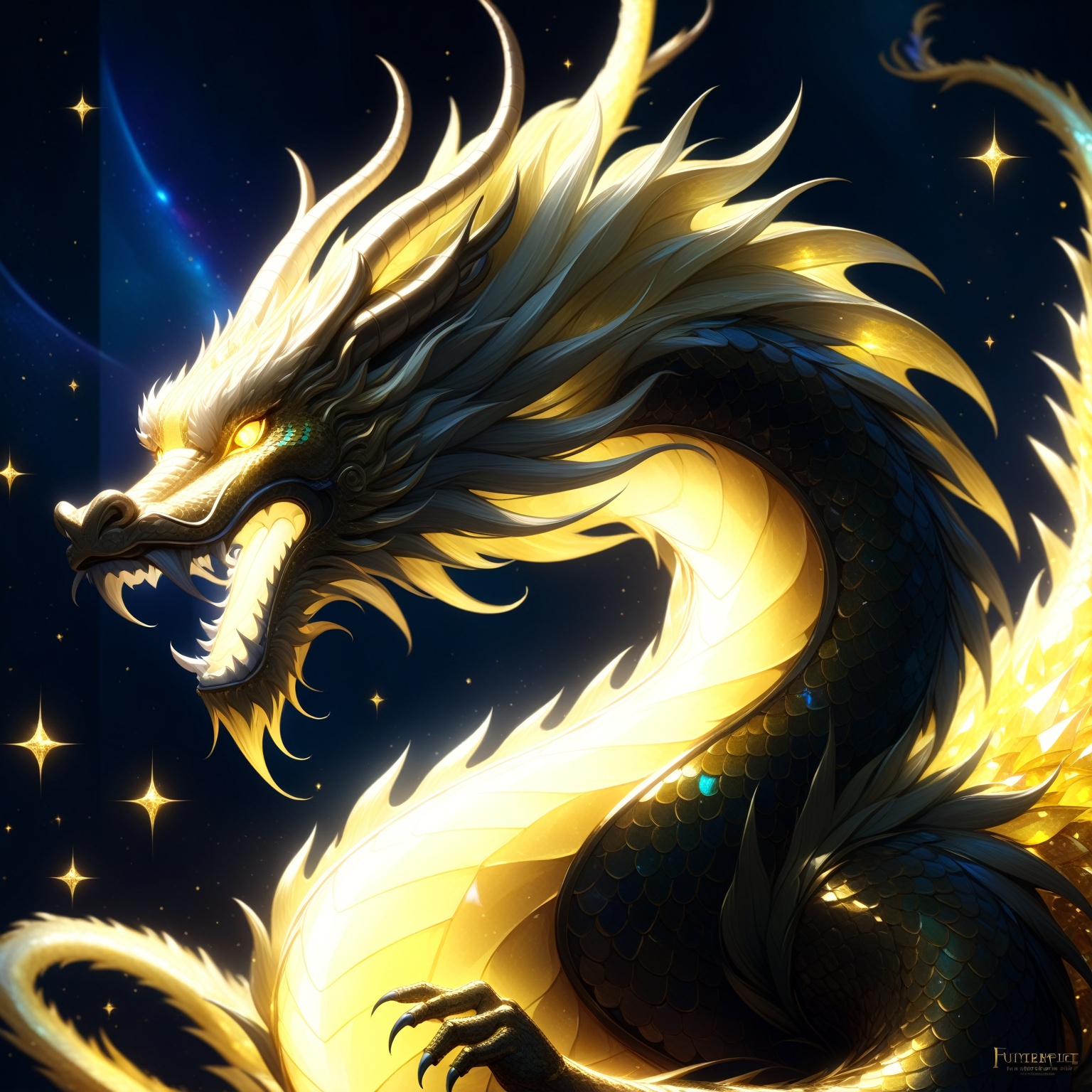 Chinese dragon made entirely of yellow crystal,  shimmering and glowing,  intricate yellow crystal texture on Tensor.Art