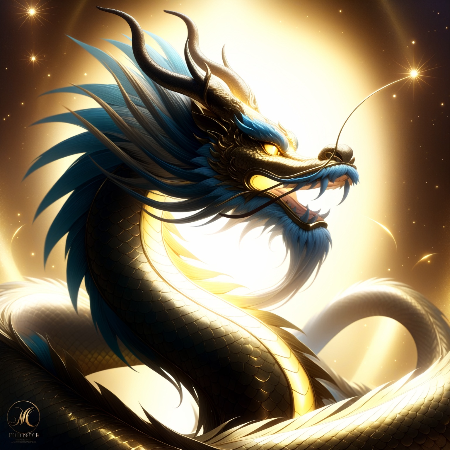 Chinese dragon made entirely of gold,  shimmering and glowing,  intricate gold texture on Tensor.Art