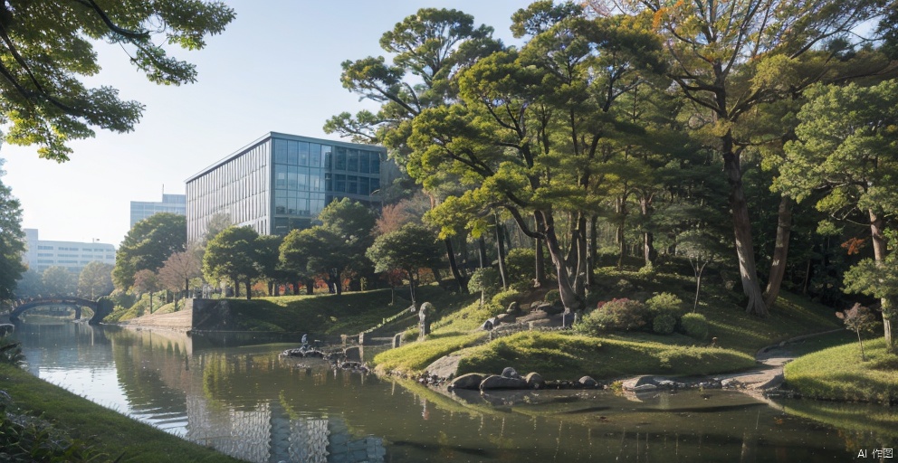 Beautiful plants, landscape design, red maple, oblique floating on the water, ((Best quality)),((Best quality)),((realistic)),((exterior view)),photo realistic,(masterpiece),orante,super detailed,intricate,photo like image quality,红枫, HDR