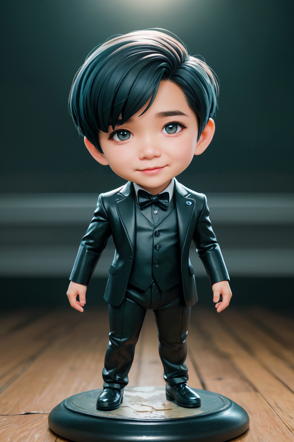 (best quality:1.4),(masterpiece:1.4),(photorealistic:1.4),(Realistic:1.2),(ultra high res, raw photo:1.4),(hdr, hyperdetailed:1.2),(8K:1.2),cinematic photo 1man,(chibi:1.1),full body,(black suit:1.2),