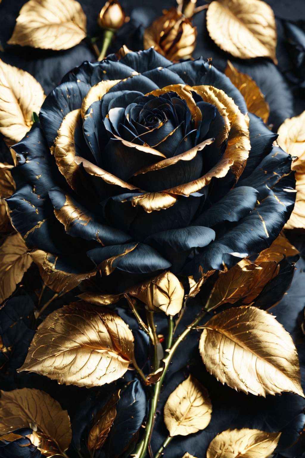 realistic black rose,  golden details on petals,  high resolution on Tensor.Art