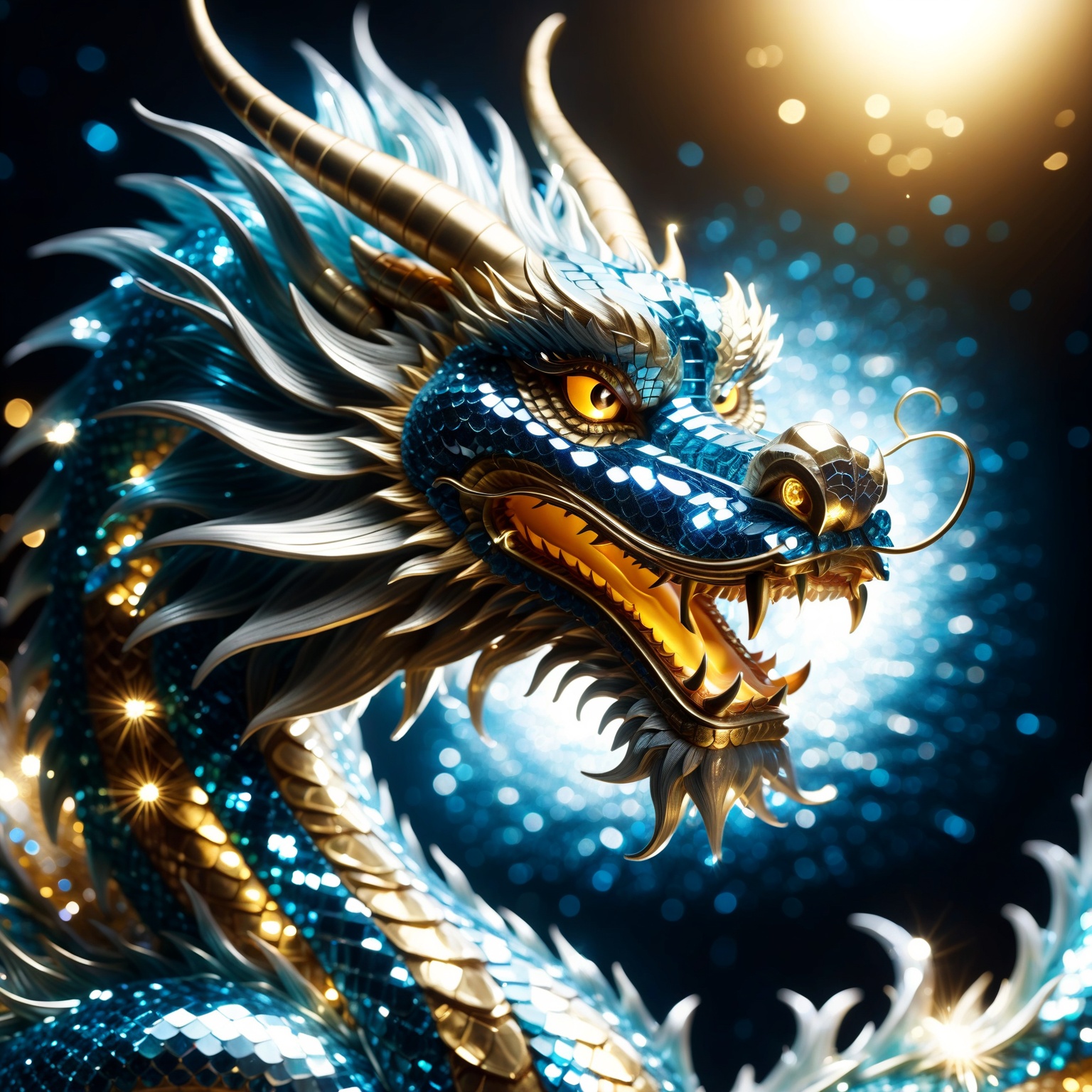 Chinese dragon made entirely of diamonds,  shimmering and sparkling,  intricate diamond texture on Tensor.Art