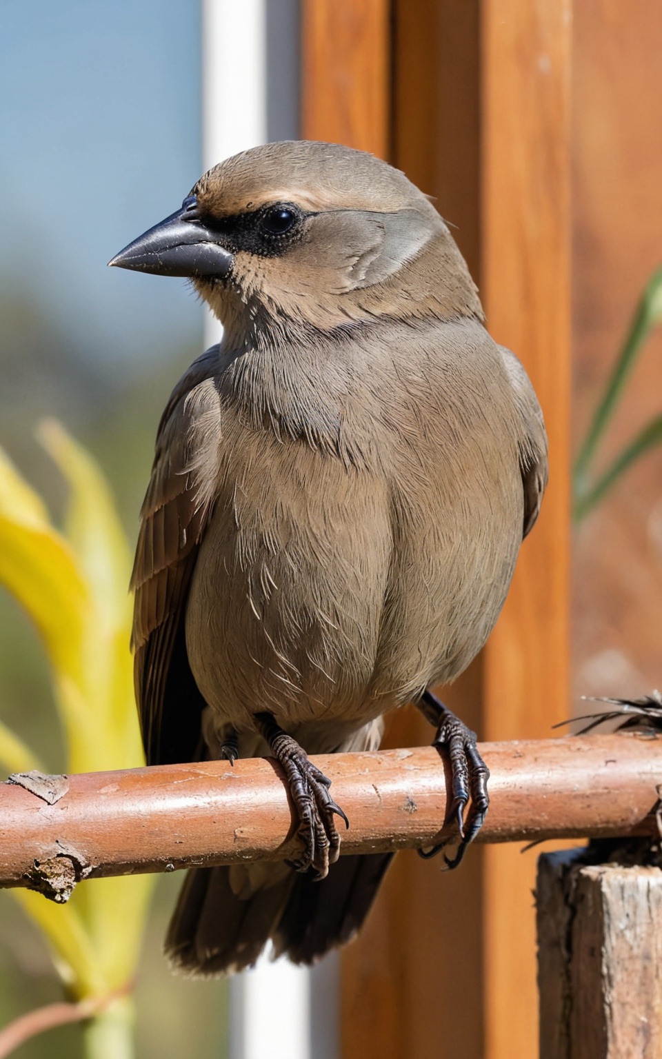 Professional photo,  realistic,  bird sitting on an sill. BREAK It's a cute bird about 7 inches long on Tensor.Art