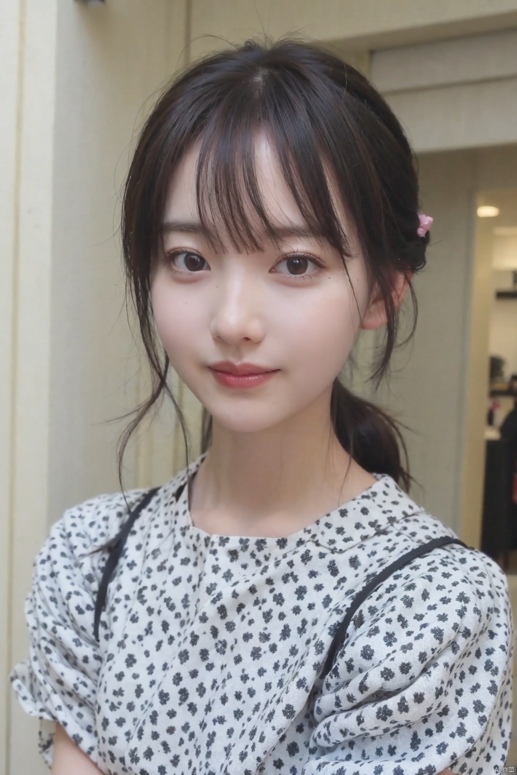  1girl,8k,,half updo,smile,upper_body,