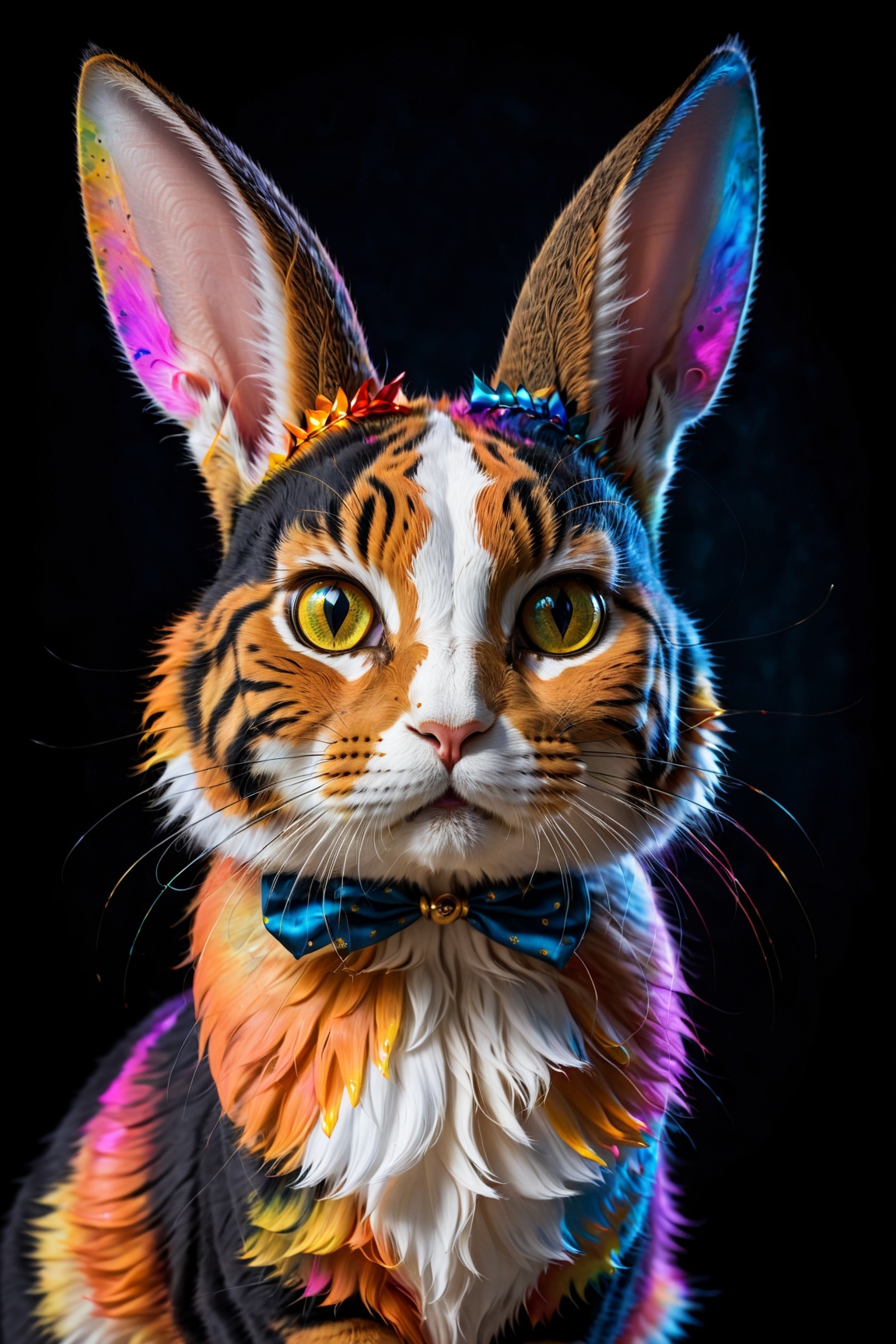chimera merge combo | large ears | dark background setting | roaring | bioluminesence | glowing eyes | stunning detail,  ,...