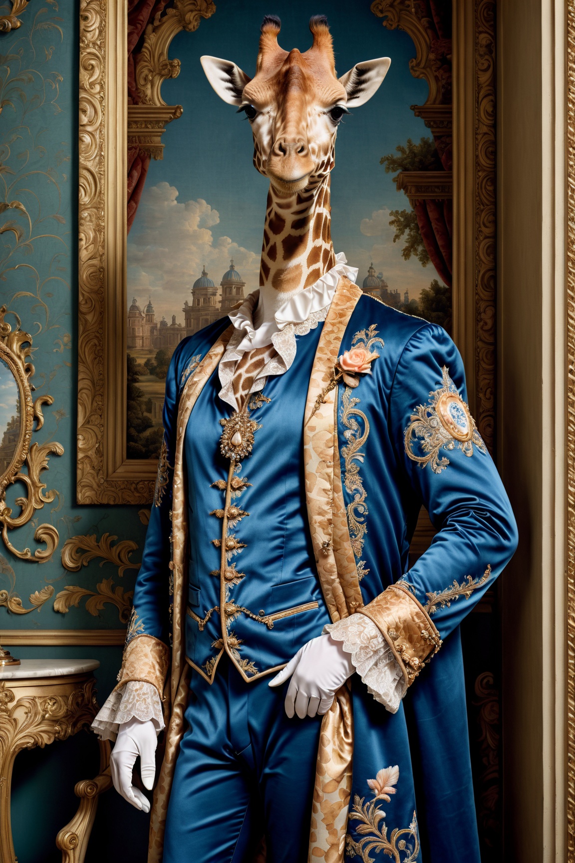 animal anthropomorphism giraffe,  (cowboy shot),  Wearing luxury sack-back gown on Tensor.Art