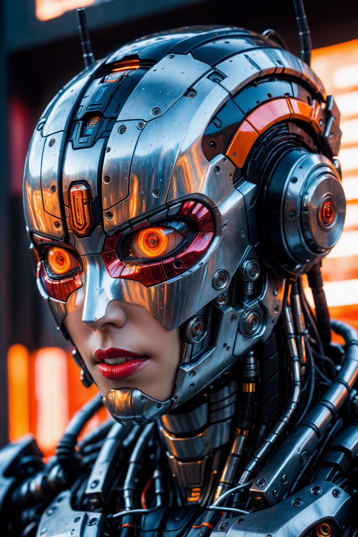 a close up symmetrical portrait of a cyberpunk gangster,  biomechanical,  mshn robot on Tensor.Art