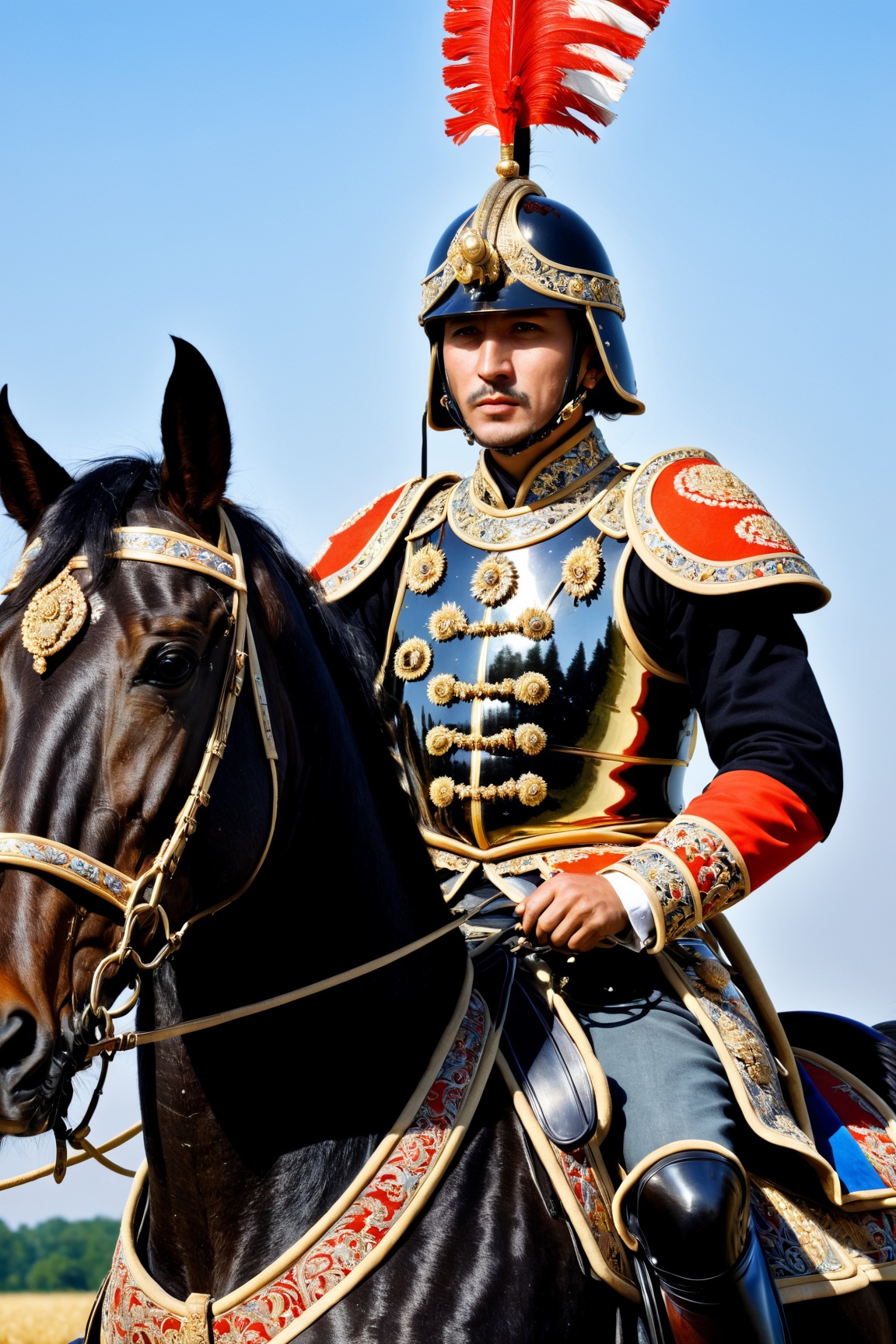 Polish man,  hussar cavalry,  early modern Poland depicted with the intricate art of Maki-e using gold leaf on Tensor.Art