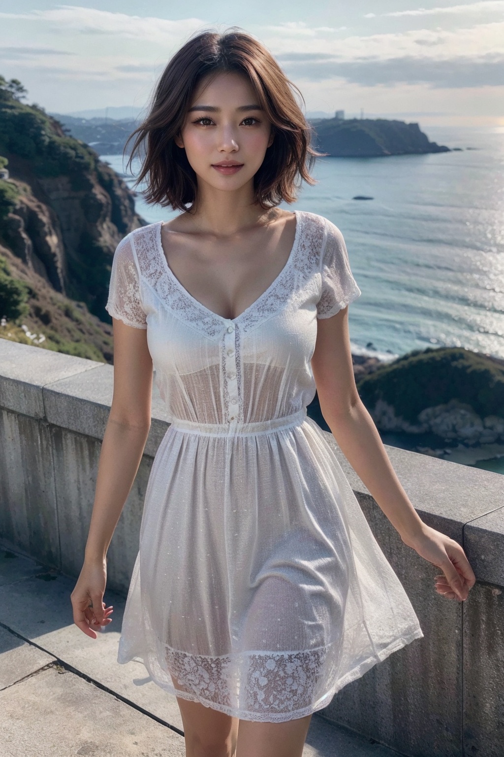Photo of Pretty Japanese woman,  1girl,  (medium-short dark brown hair) on Tensor.Art