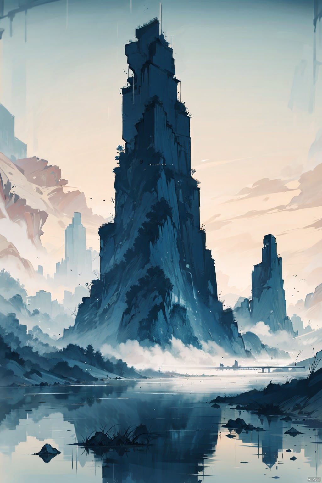  absurdres,incredibly absurdres,reality,realistic, Ink and wash style_WDW_SMF, Landscape wallpaper style