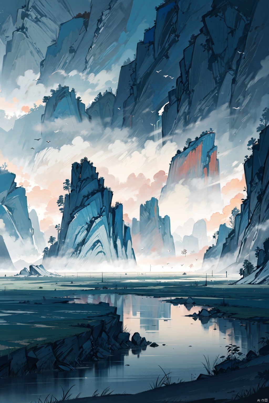  absurdres,incredibly absurdres,reality,realistic, Ink and wash style_WDW_SMF, Landscape wallpaper style
