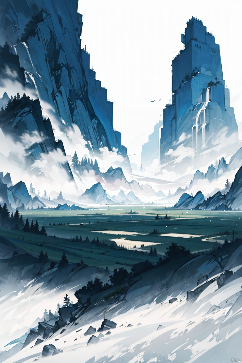  absurdres,incredibly absurdres,reality,realistic, Ink and wash style_WDW_SMF, Landscape wallpaper style