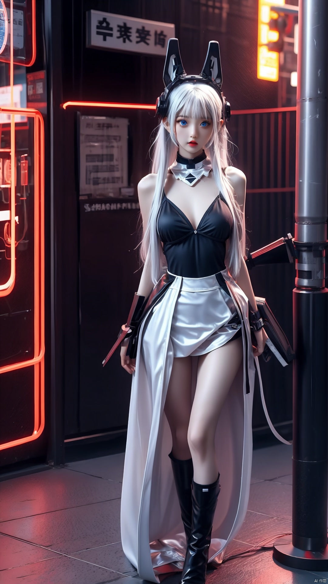  1girl,full body,standing,street,city,building,vivid,colorful,big breasts, tianqiji,blue eyes