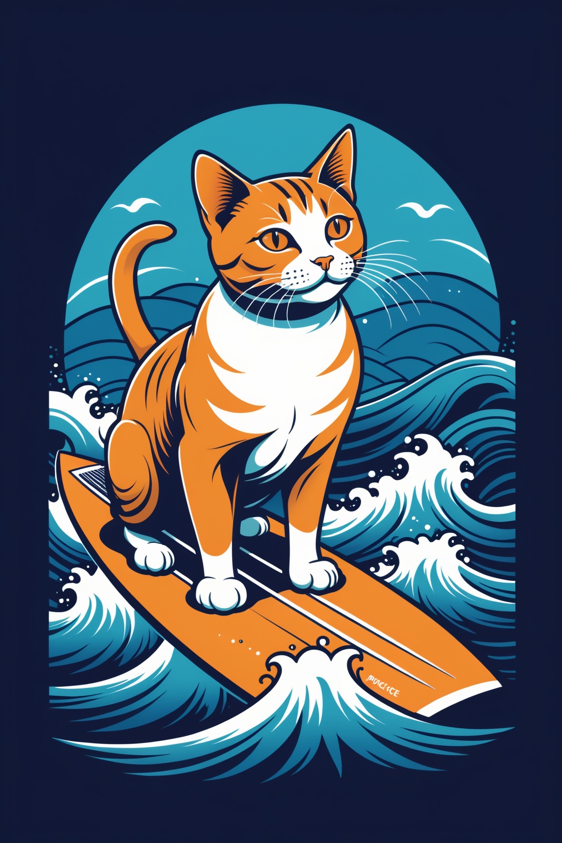 Excellence masterpice T-shirt design illustration of of an cat surffing,  sharper,  clean lines by Shopon_skp on Tensor.Art