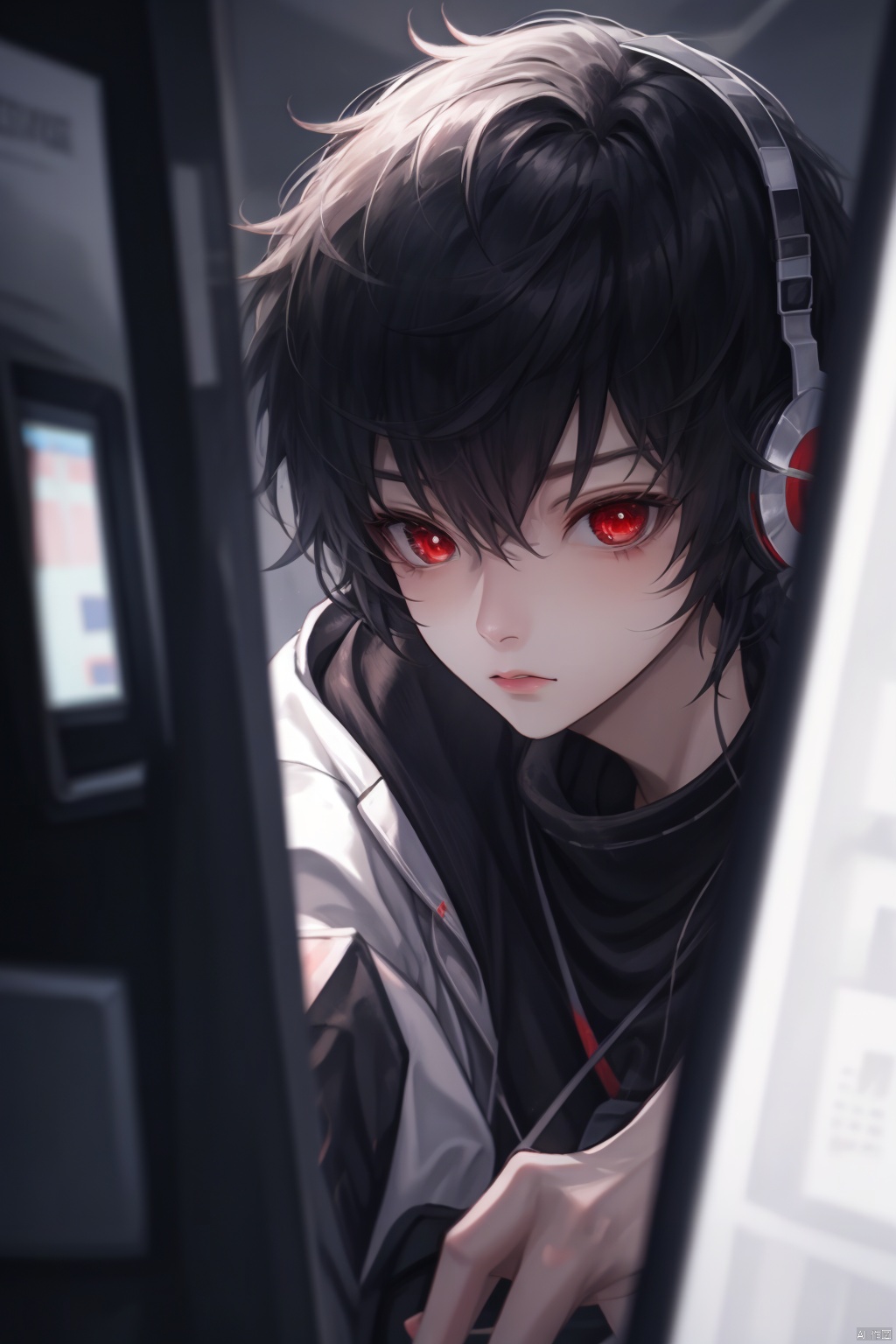  ((masterpiece)), ((best quality)), 8k, high detailed, ultra-detailed, 1boy,red_eye, (full_body:1.2),cyberman