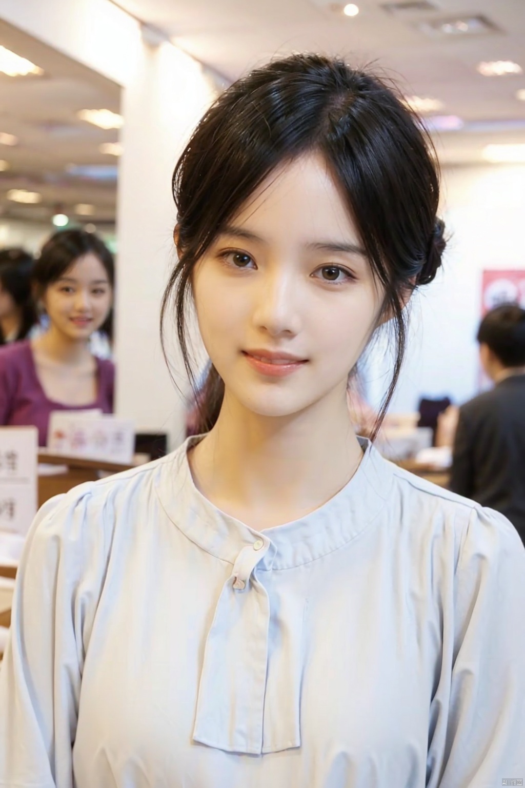  1girl,8k,,half updo,smile,upper_body,