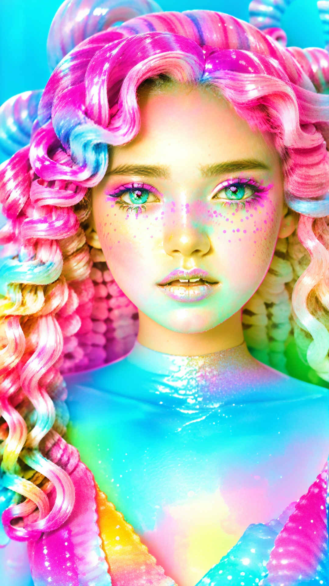 beautiful kawaii naughty girl,  hyper detailed,  cotton candy curly hair by Kael on Tensor.Art