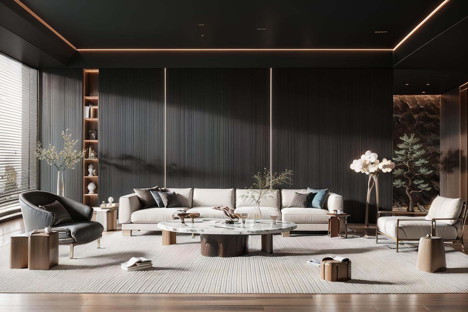 Lao Chen Jingdian, bed, scenery, no humans, tree, window, table, book,interior design, living room, masterpiece,best quality,unreal engine 5 rendering,movie light,movie lens,movie special effects,detailed details,HDR,UHD,8K,CG wallpaper