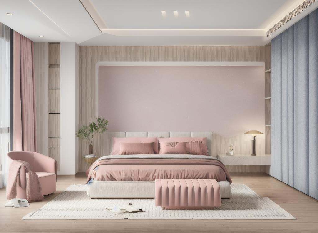 Pink Children's Room,lamp,chair,pillow,table,indoors,book,couch,bed,carpet,ceiling light,building,sky,cushion,rug,curtains,masterpiece,best quality,unreal engine 5 rendering,movie light,movie lens,movie special effects,detailed details,HDR,UHD,8K,CG wallpaper