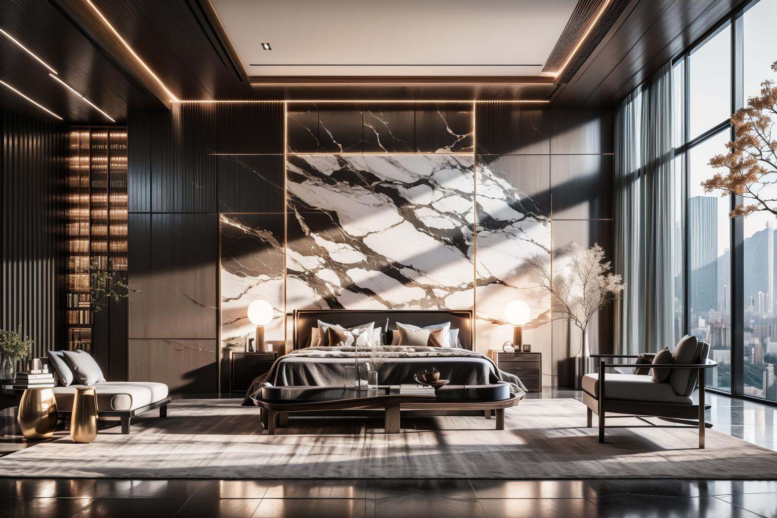 Lao Chen Jingdian, bed, scenery, no humans, tree, window, table, book,interior design, living room, masterpiece,best quality,unreal engine 5 rendering,movie light,movie lens,movie special effects,detailed details,HDR,UHD,8K,