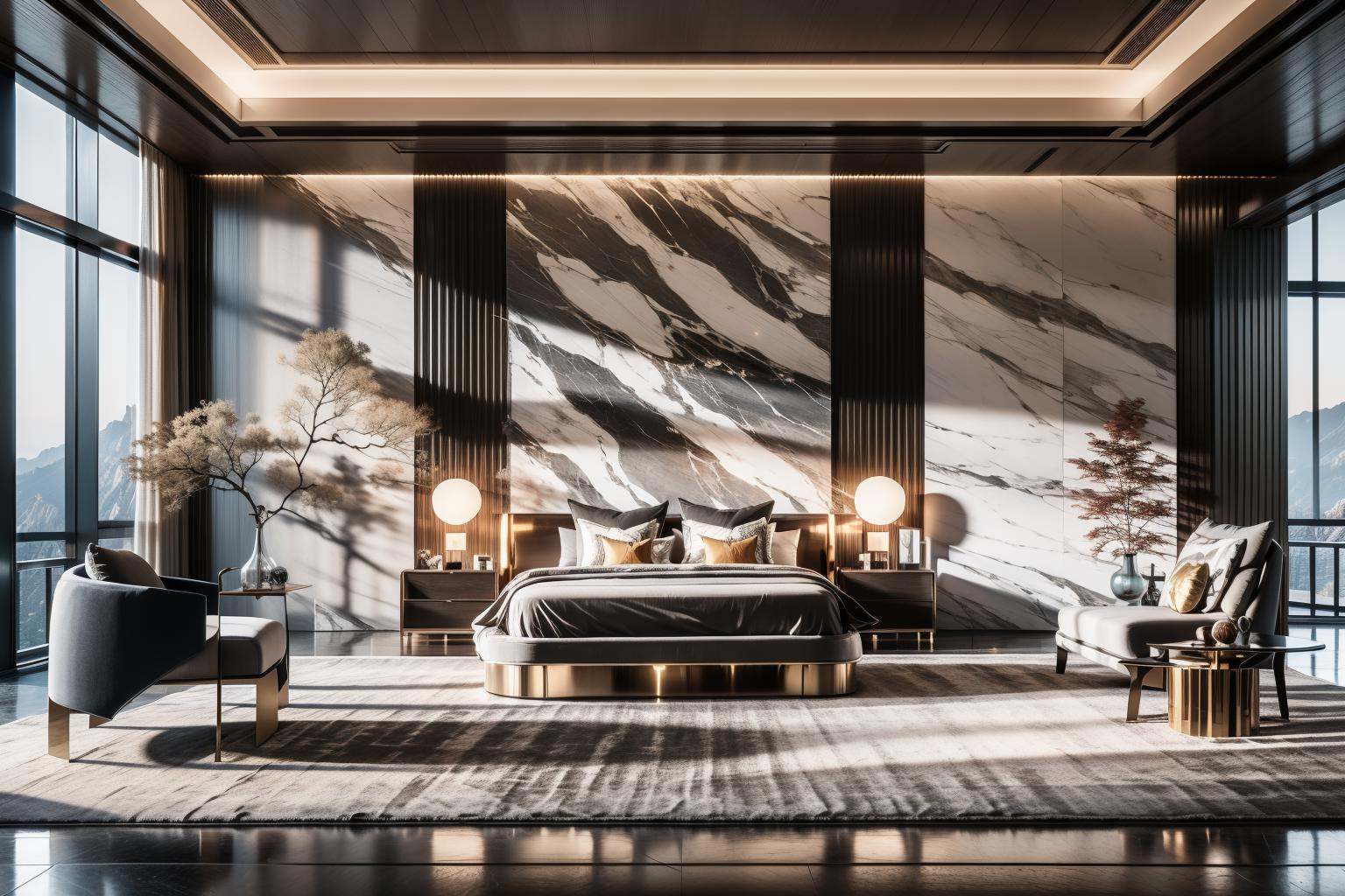 Lao Chen Jingdian, bed, scenery, no humans, tree, window, table, book,interior design, living room, masterpiece,best quality,unreal engine 5 rendering,movie light,movie lens,movie special effects,detailed details,HDR,UHD,8K,