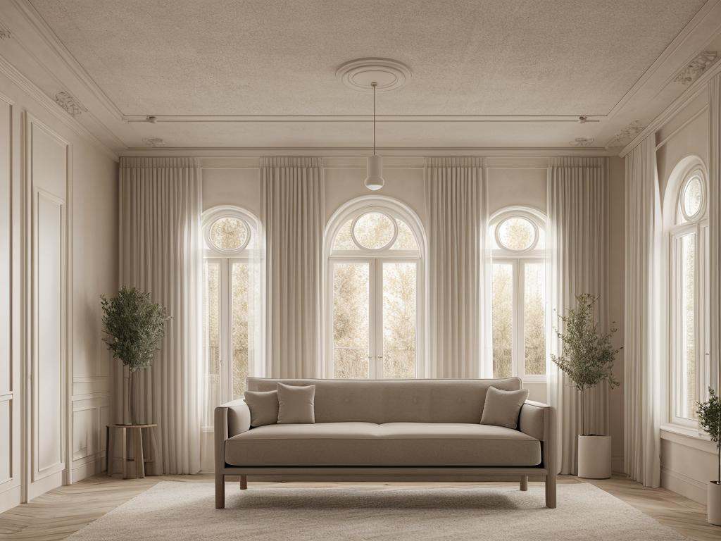 Photos of interior, sofa, window, ceiling, curtain, best quality, masterpiece, high quality, real, realistic, super detailed, full detail, 8K,Lao Chen, modern beige, indoor