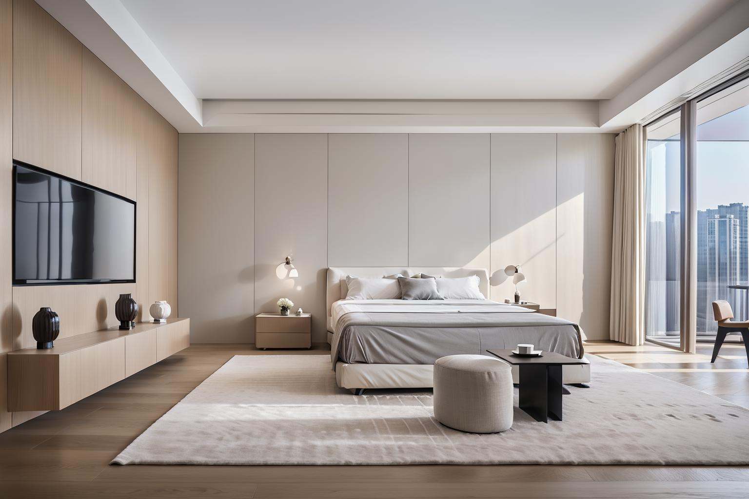 Lao Chen Jingdian, bed, scenery, no humans, tree, window, table, book,interior design, living room, masterpiece,best quality,unreal engine 5 rendering,movie light,movie lens,movie special effects,detailed details,HDR,UHD,8K,CG wallpaper
