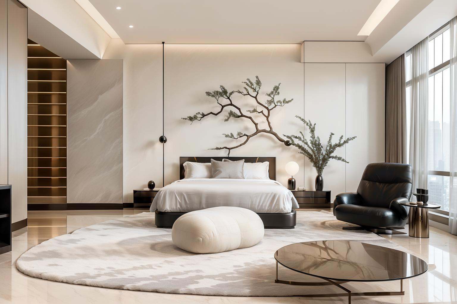 Lao Chen Jingdian, bed, scenery, no humans, tree, window, table, book,interior design, living room, masterpiece,best quality,unreal engine 5 rendering,movie light,movie lens,movie special effects,detailed details,HDR,UHD,8K,CG wallpaper