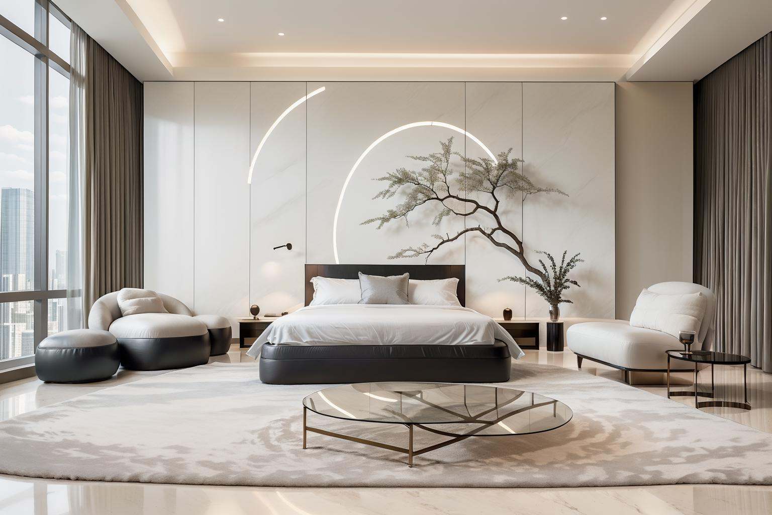 Lao Chen Jingdian, bed, scenery, no humans, tree, window, table, book,interior design, living room, masterpiece,best quality,unreal engine 5 rendering,movie light,movie lens,movie special effects,detailed details,HDR,UHD,8K,CG wallpaper