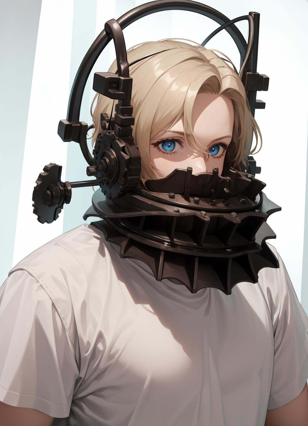 reverse_bear_trap, 1boy, blond hair, blue eyes, torn clothes, upper body, <lora:reverse_bear_trap-09:0.8>