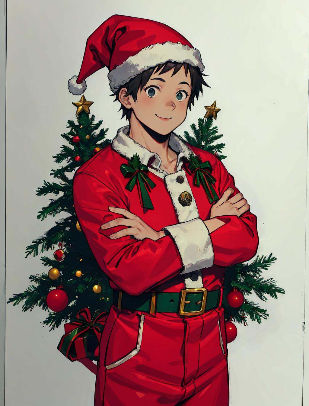traditional media,  1boy,  santa hat on Tensor.Art