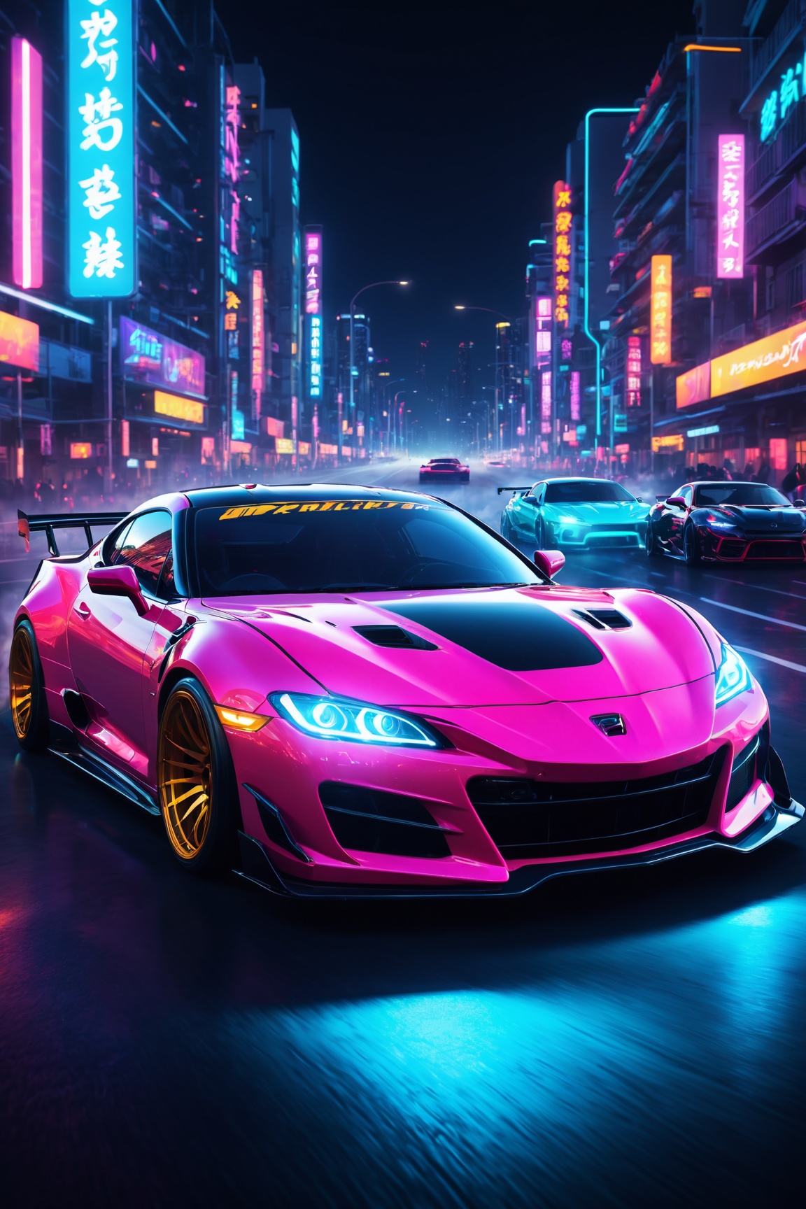 Anime-style street racer,  neon-lit city,  fast cars by Shopon_skp on Tensor.Art